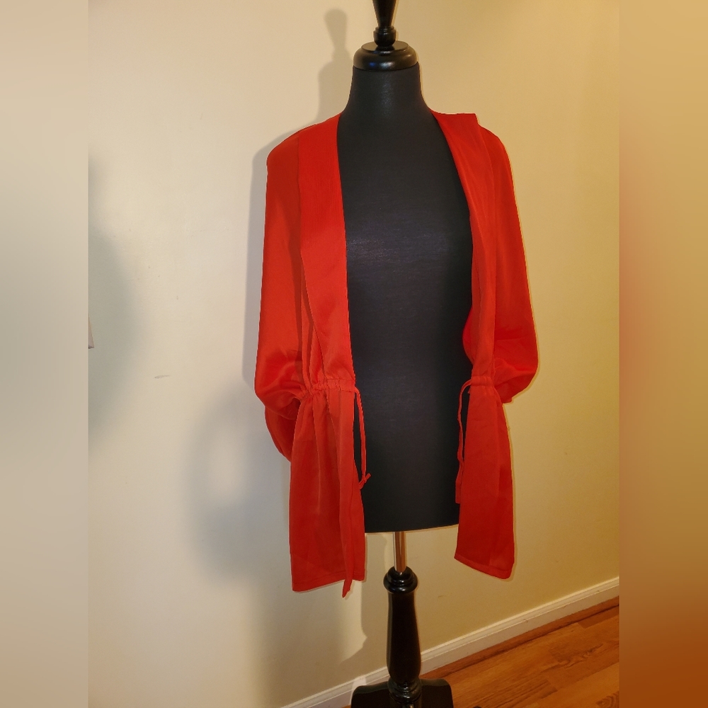 Bright Red Satin Cardigan Size Small